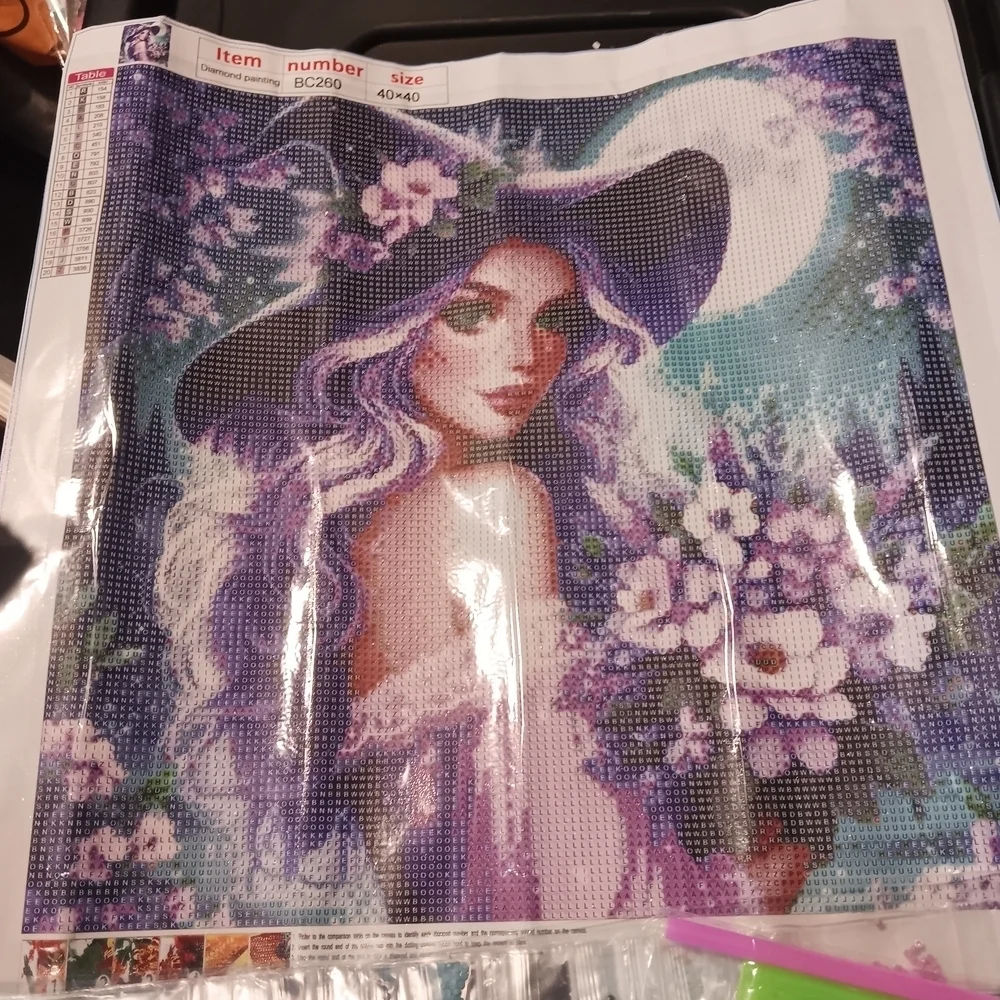 Purple Witch And Flowers Diamond Art Painting Kit 40x40
